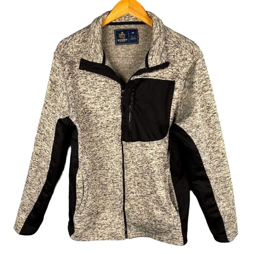 Rugby University Black and Grey Full Zip Knit Jacket Size M